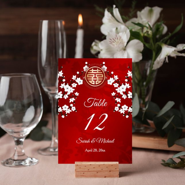 White Cherry Blossom Chinese Wedding Table Number (Creator Uploaded)