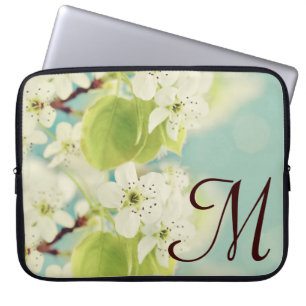 White Cherry Blossom Flow Monogram 15" Laptop Case