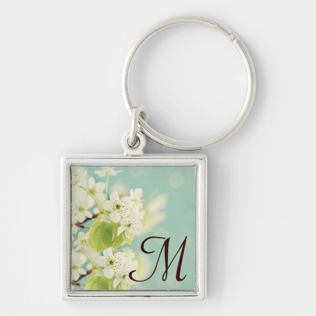 White Cherry Blossom Flower Floral Tree Key Chain (Front)