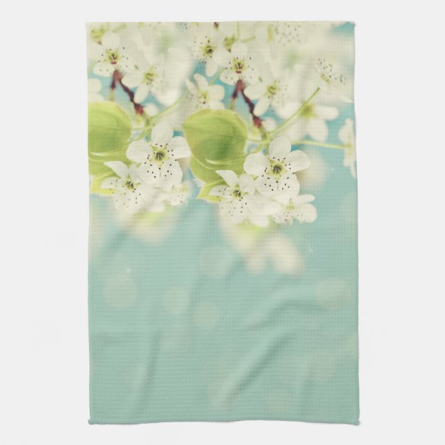 White Cherry Blossom Flower Kitchen Dish Towel (Vertical)