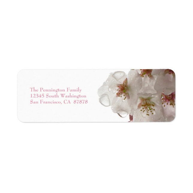 White cherry blossom flower wedding address labels (Front)