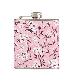 White cherry blossom hip flask