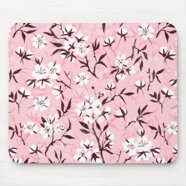 White cherry blossom mouse pad (Front)