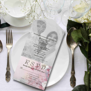White Cherry Blossom on Mauve Pink Photo Website All In One Invitation