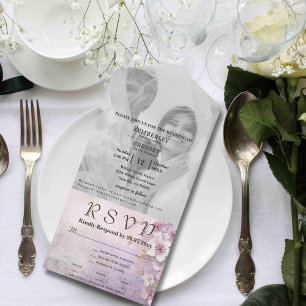 White Cherry Blossom on Mauve Purple Photo Website All In One Invitation