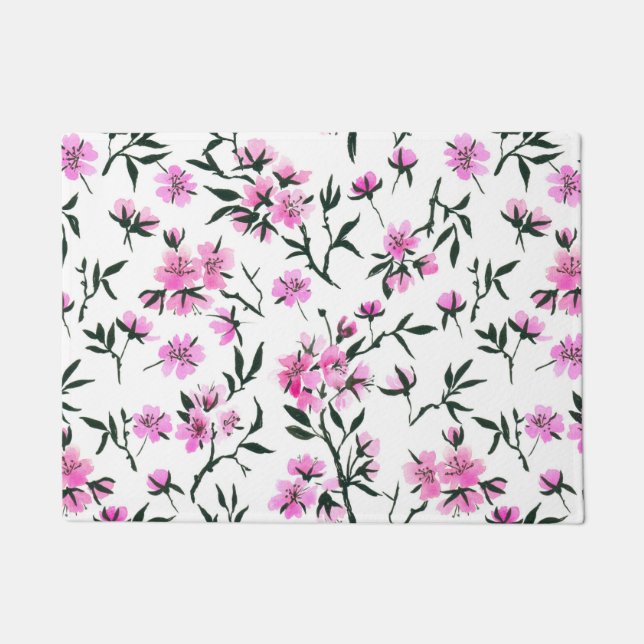 White cherry blossom on white doormat (Front)
