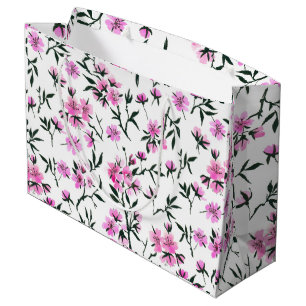 White cherry blossom on white large gift bag
