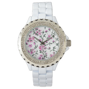 White cherry blossom on white watch