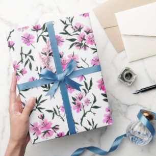 White cherry blossom on white wrapping paper