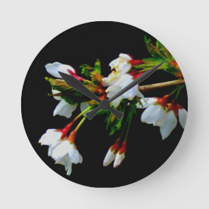 White Cherry Blossom photo Round Clock