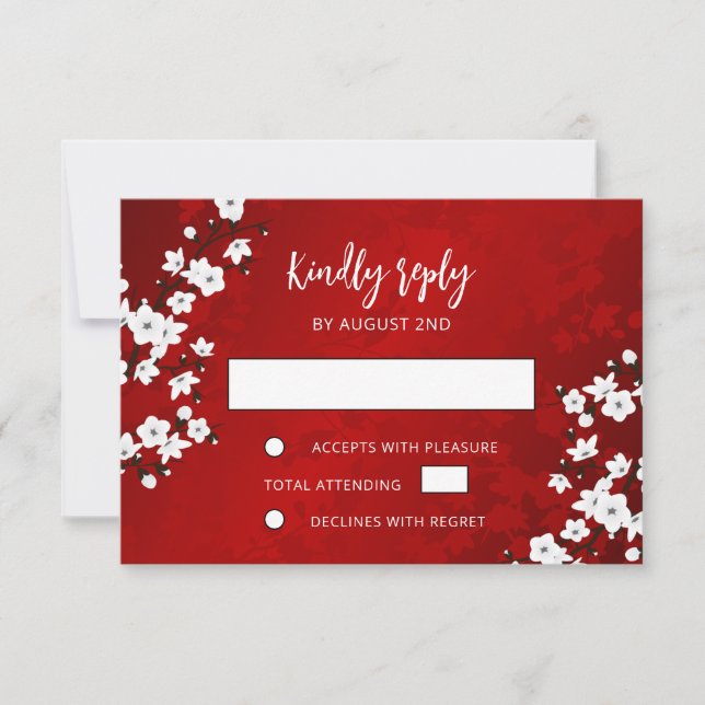 White Cherry Blossom Red RSVP Wedding (Front)