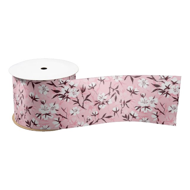 White cherry blossom satin ribbon (Spool)