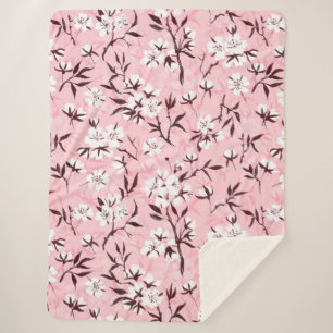 White cherry blossom sherpa blanket