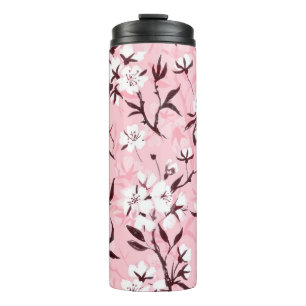 White cherry blossom thermal tumbler