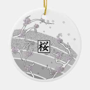 White Cherry Blossom Tree Ceramic Ornament