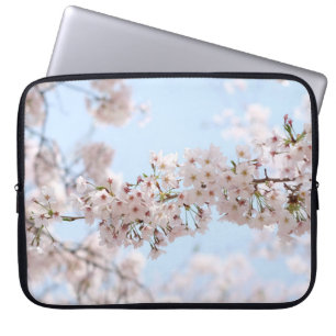 White cherry blossom under clear blue sky in the m laptop sleeve