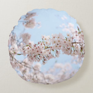 White cherry blossom under clear blue sky in the m round cushion