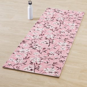 White cherry blossom yoga mat