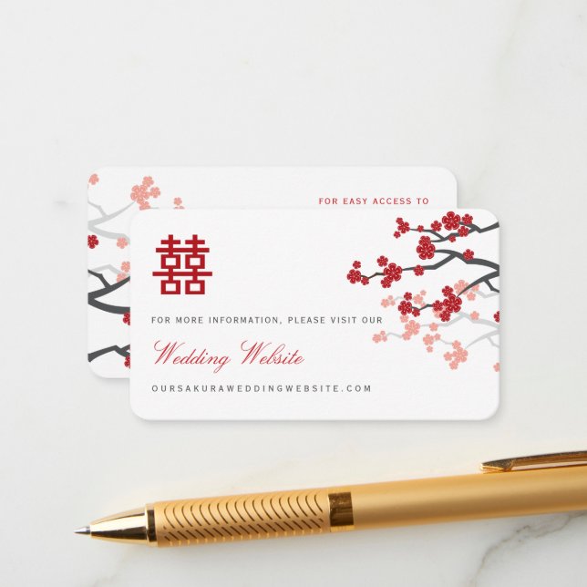 White Cherry Blossoms Chinese Wedding Website Card (Front/Back In Situ)