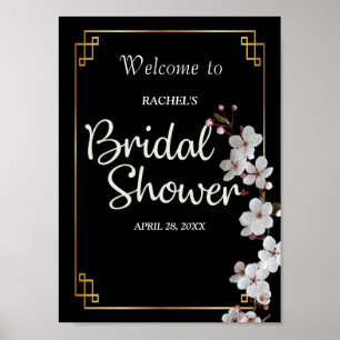 white Cherry Blossoms &golden Frame Bridal Shower Poster