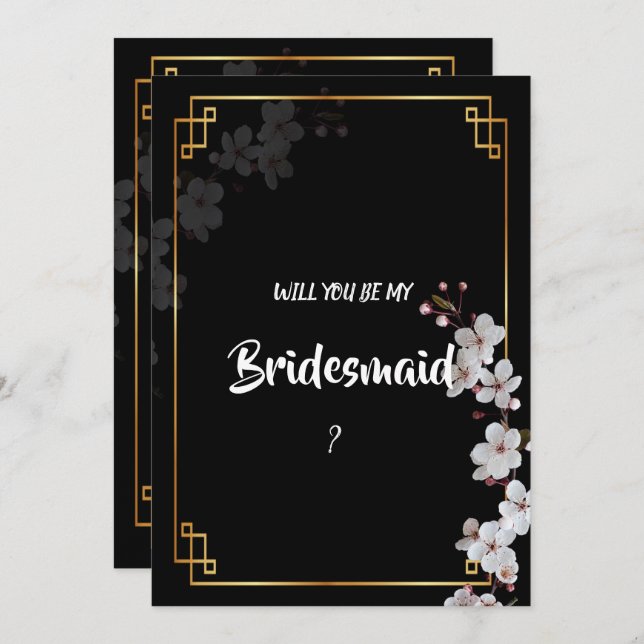 white Cherry Blossoms &golden Frame Bridesmaid Invitation (Front/Back)