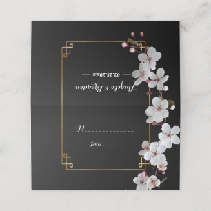 white Cherry Blossoms &golden Frame Place Card
