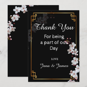 white Cherry Blossoms &golden Frame thank you Invitation
