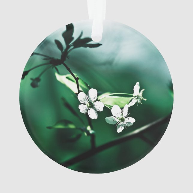 White Cherry Blossoms Ornament (Back)