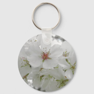 White Cherry Blossoms Photo Key Ring