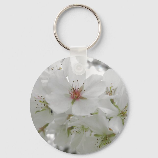 White Cherry Blossoms Photo Key Ring (Front)