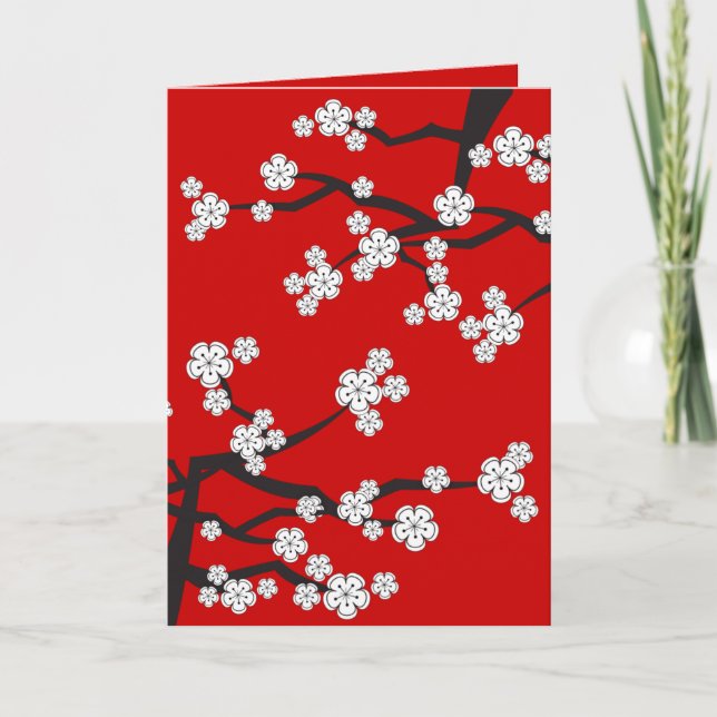 White Cherry Blossoms Sakura Spring Flowers Branch Card (Front)