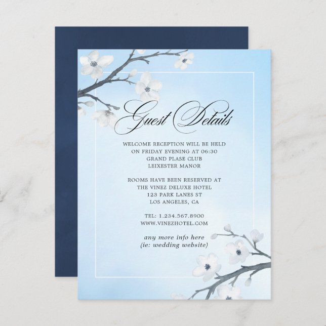 White Cherry Blossoms Wedding Guest Details Enclosure Card (Front/Back)
