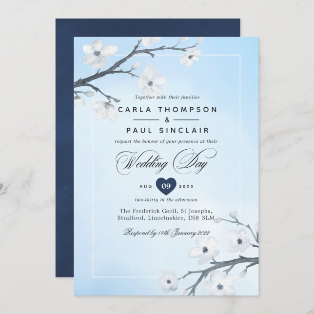 White Cherry Blossoms Wedding Invitation (Front/Back)