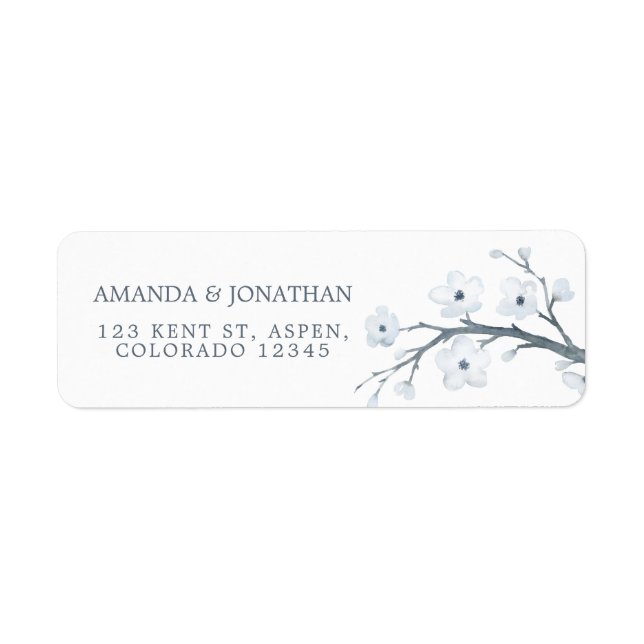 White Cherry Blossoms Wedding Return Address Label (Front)
