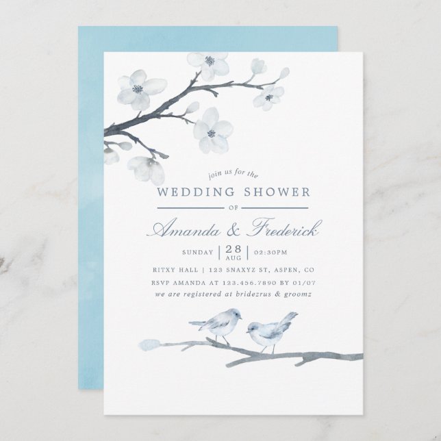 White Cherry Blossoms Wedding Shower Invitation (Front/Back)