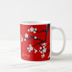 White Cherry Blossoms Zen Sakura Asian Wedding Mug