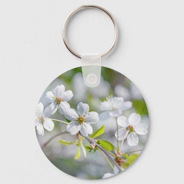 White Cherry Flower Key Ring (Front)