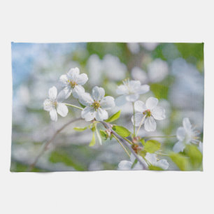 White Cherry Flower Tea Towel
