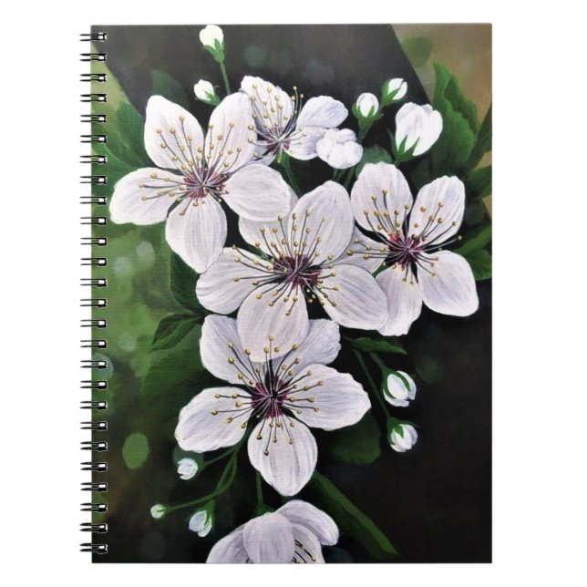 White Cherry Flowers Art In Acrylic Notebook (Front)