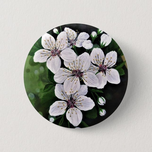 White Cherry Flowers In Acrylic 6 Cm Round Badge (Front)