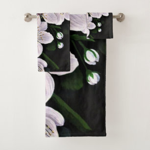White Cherry Flowers In Acrylic Bath Towel Set