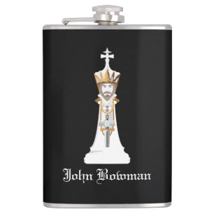 White Chess king / Personalised Name Flask