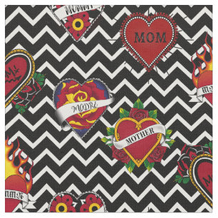 White Chevron Mum Tattoo Fabric