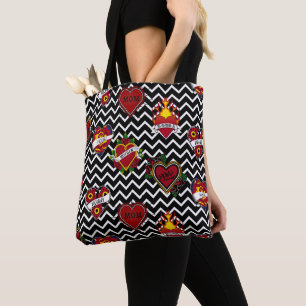 White Chevron Mum Tattoo Tote Bag