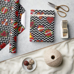 White Chevron Mum Tattoo Wrapping Paper