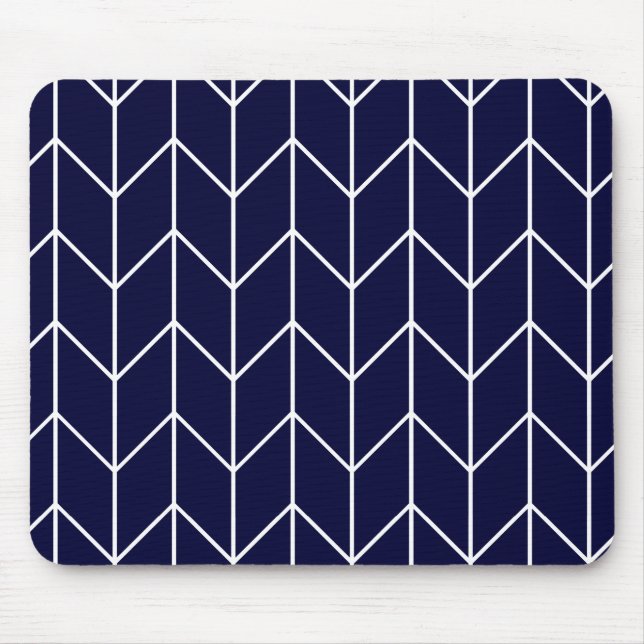 White Chevron on Navy Blue Modern Chic Mouse Pad (Front)
