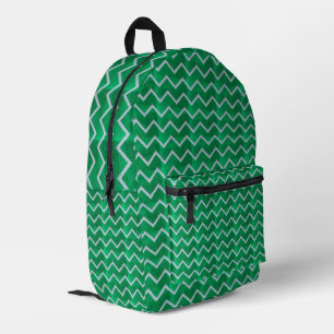White chevron zigzag on textured green printed backpack