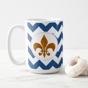 White Chevrons Gold Fleur de Lis Mug