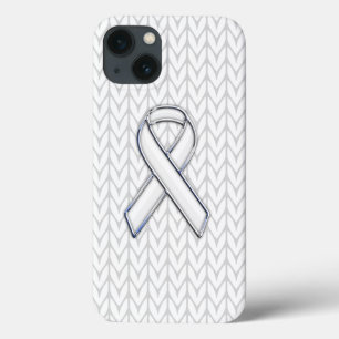 White Chevrons Knit Ribbon Awareness Print iPhone 13 Case