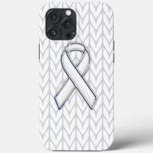 White Chevrons Knit Ribbon Awareness Print iPhone 13 Pro Max Case